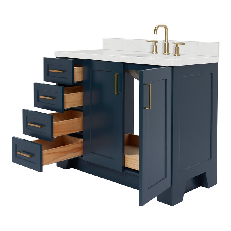 ARIEL Taylor 42.25 Single Sink Bathroom Vanity with Man-Made Stone Top-Oval, Midnight Blue, Right , Oval