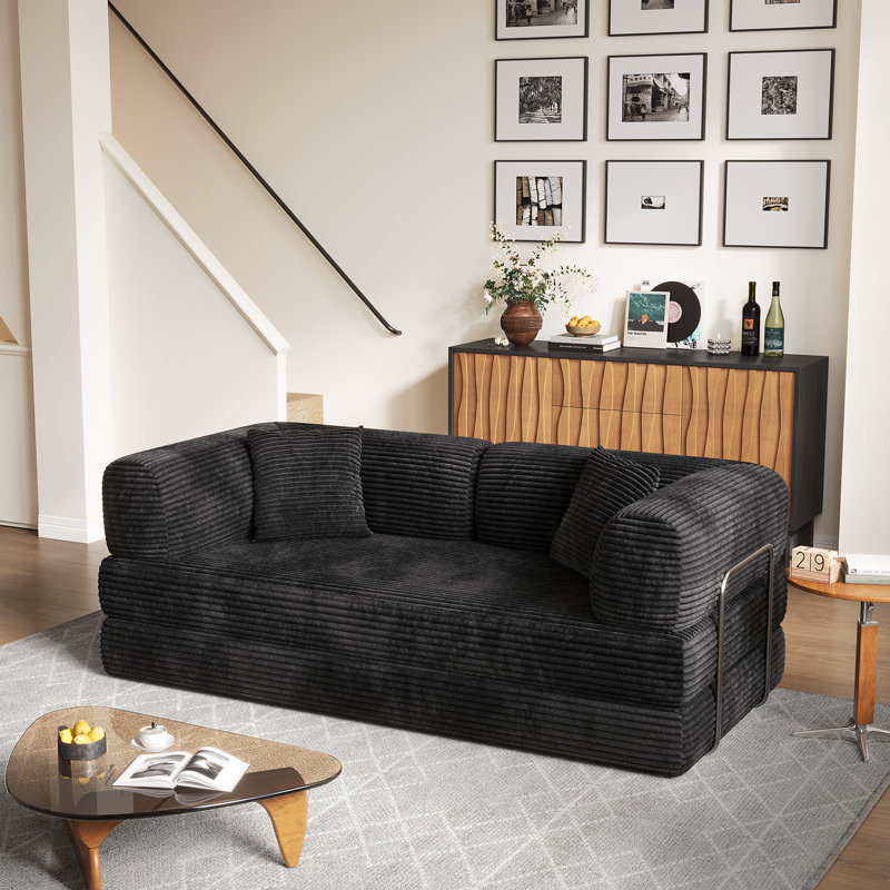 4-in-1 Convertible Sofa Bed, 78.7" Folding Couch, Corduroy Futon with Pull Out Bed for Living Room, No Assembly Required