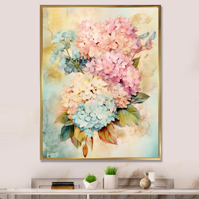 Bouquet d'hortensias rétro en bleu et rose I