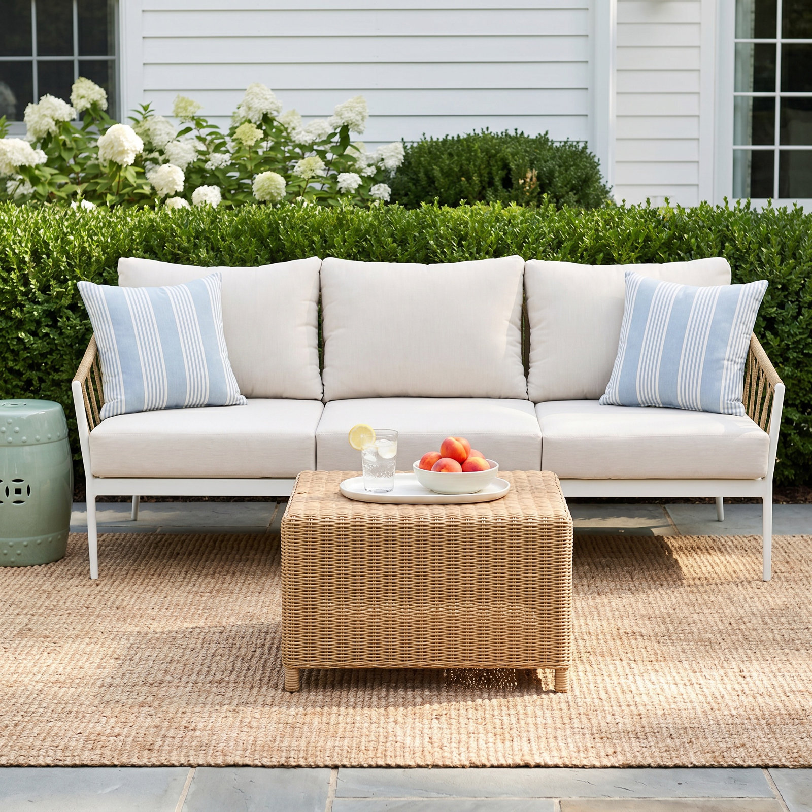 Silvie 1-Piece Wicker Patio 3-Seater Sofa With Beige Cushions