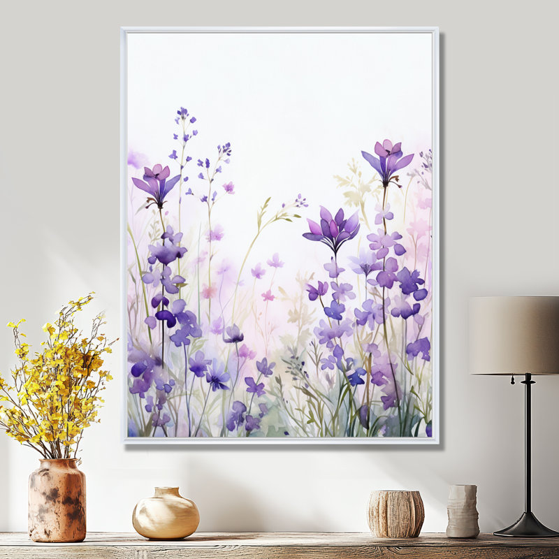 Décoration murale mauve, fleurs printanières dans la prairie - Fleurs sauvages, Toile encadrée flottée blanche