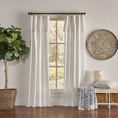 Drop Cloth Curtain Panel, Light Filtering Ring and Tab Top with Attached Valance, 63 in Long x 50 in Wide, Farmhouse Single Window Panel, Bedroom, Living Room and Dining Room, Off White