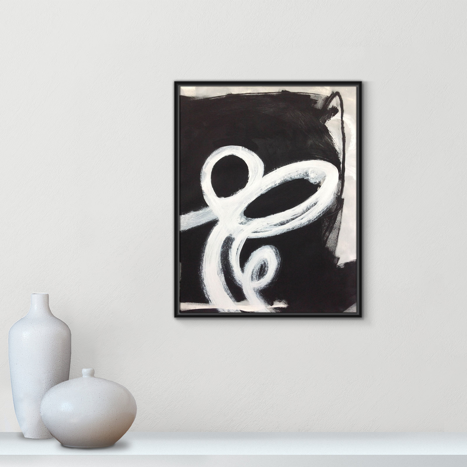 Bronte "Swirly Swirls II" Print, No Mat, 29.5" H x 23.5" W x 2" D, Black Floater Framed