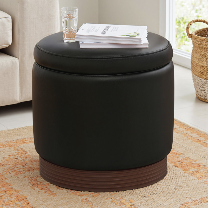 Repose-pieds rond avec rangement, tabouret rotatif à 360 °, repose-pieds caché pour le salon, Noir