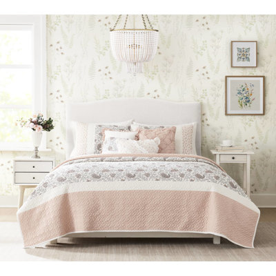 Courtepointe en coton 6 pièces Blush avec coussins décoratifs pour lit double / grand lit Splendid Relaxation