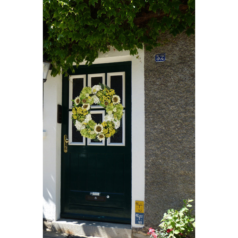 26" Assorted Hydrangea, Sunflower, Artichoke and Queen Anne's Lace Wreath