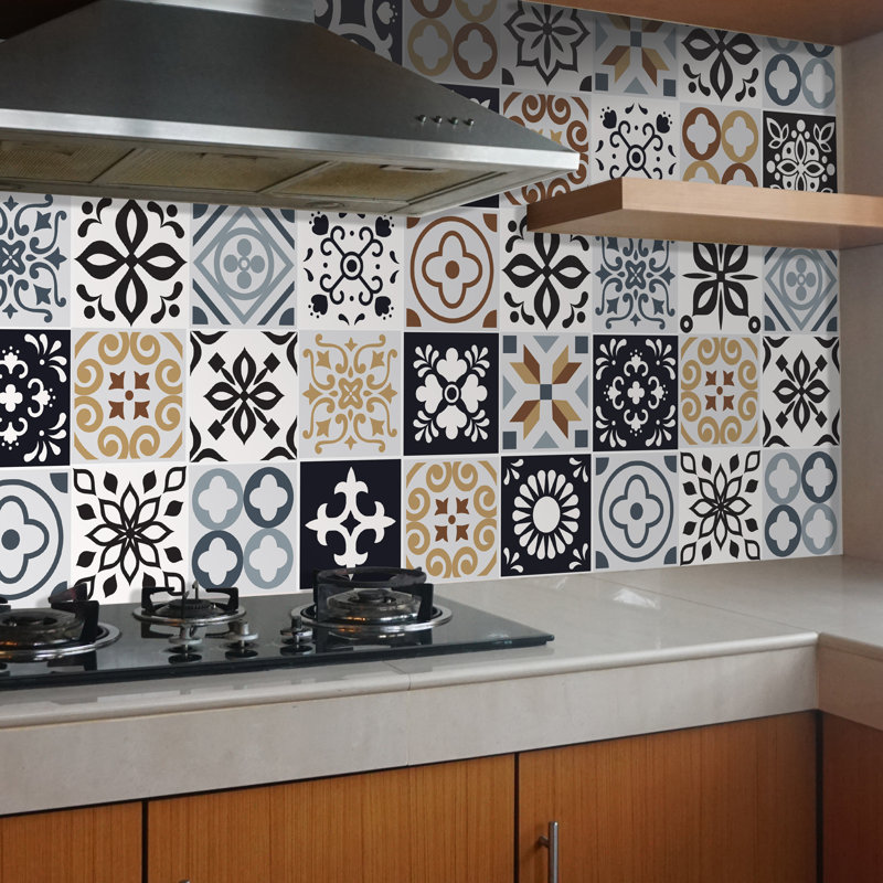 Marjorelle Black And White Moroccan Wall Tile Sticker Set - 15 X 15 Cm