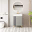 Meuble-lavabo de 21,6 po avec finition grise, lavabo en céramique, porte à fermeture en douceur, tablettes ouvertes, matériau, entretien facile avec accents en cuivre brossé à motif de vagues, armoires latérales, pour nettoyer la surface-1326842462