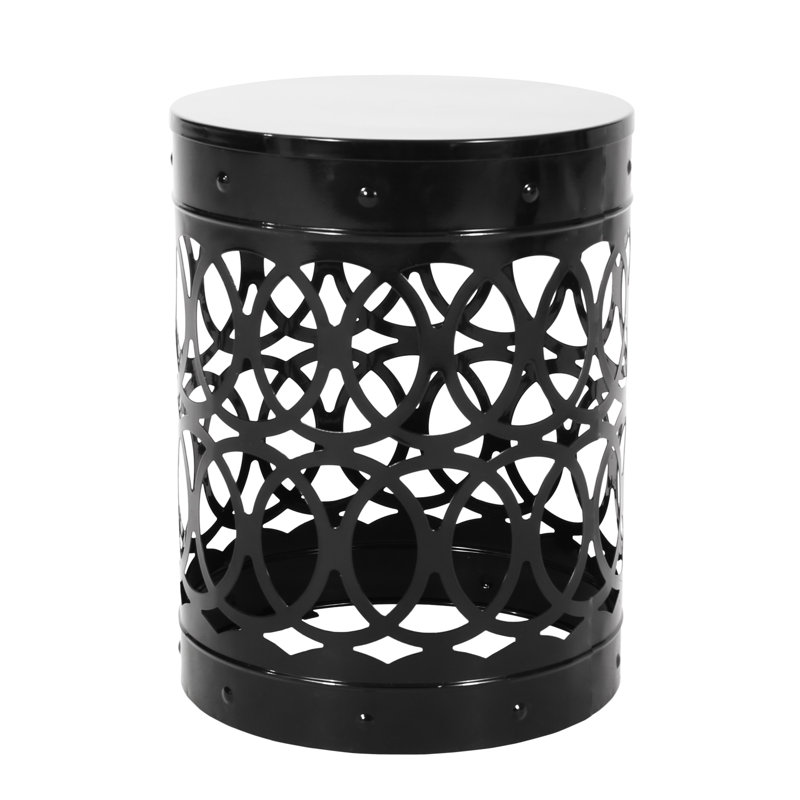 Outdoor Side Table - Black End Tables With Elegant Pattern, Powder-Coated Frame, No Assembly For Patio Cut Design Home Decor