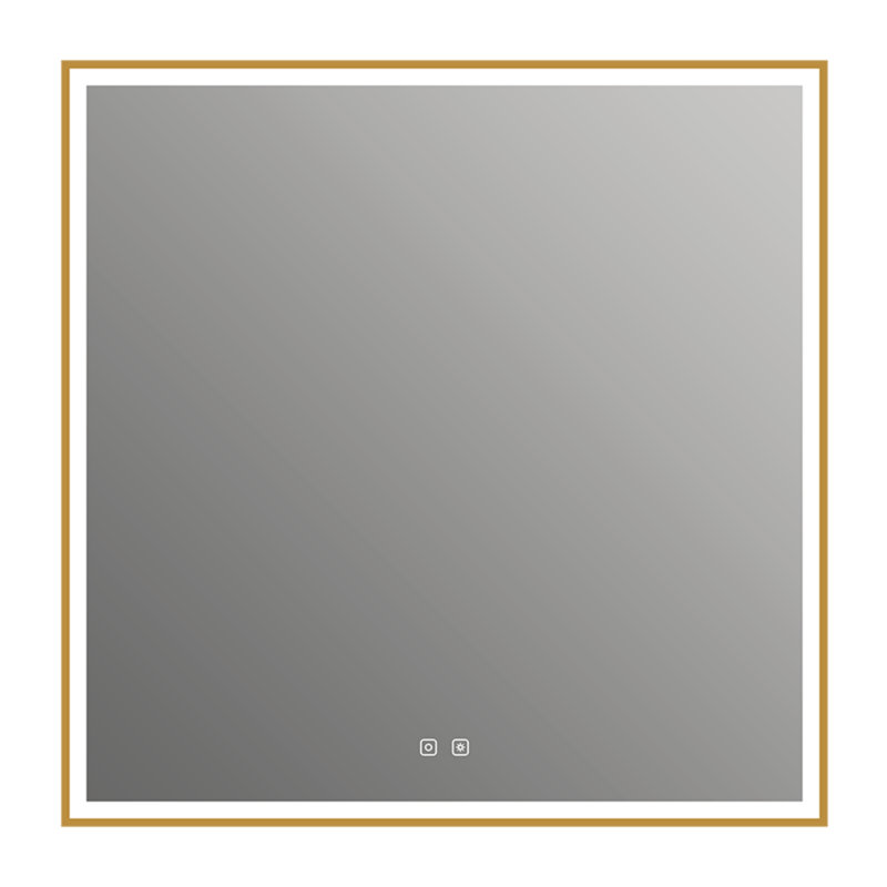 Miroir mural rectangulaire DEL 36 "x 36" avec cadre en aluminium, désembueur, température et luminosité réglables Eden - or brossé
