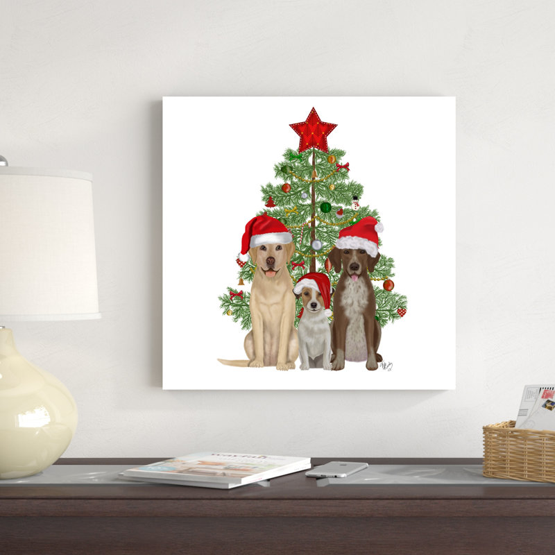 «Christmas Des - Dog Trio Christmas Tree» par Fab Funky - impression sur toile tendue, H 20 po x l 20 po