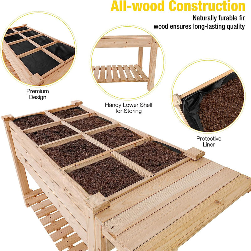 Wood Elevated Planter, Natural