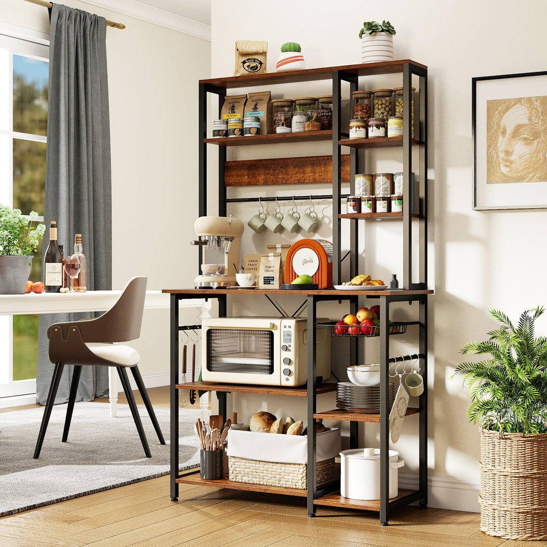 9-Tier Microwave Stand Bakers Rack With Power Outlet-Brown