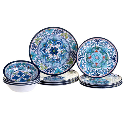 Certified International Talavera Heavy Weight 12 Piece Melamine Dinnerware Set, Service For 4 In Blue