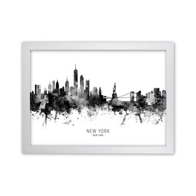New York New York Skyline Black White City Name by Michael Tompsett - Print
