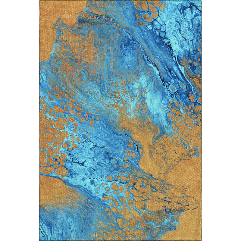 Premium Machine Washable Mayfield Cobalt Rug, Rectangle 5' x 7'6"