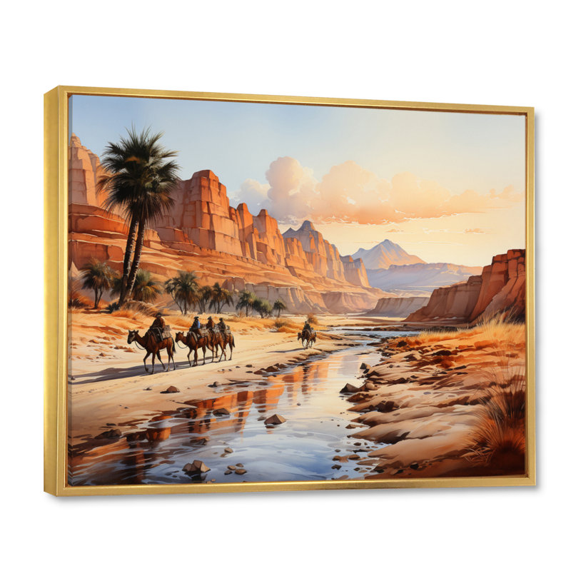 Égypte égyptienne «Golden Sands I», reproduction sur toile, Cadre flottant doré, H 12 po x l 20 po x P 1 po