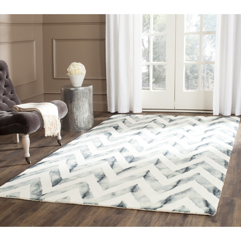 Tapis ivoire / gris en laine touffeté à la main Danny, Rectangle 5 pi x 8 pi