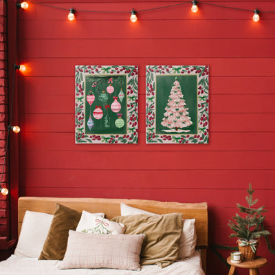 Ensemble de 2 toiles vintage ornements et bordure d'arbre, design par Yen