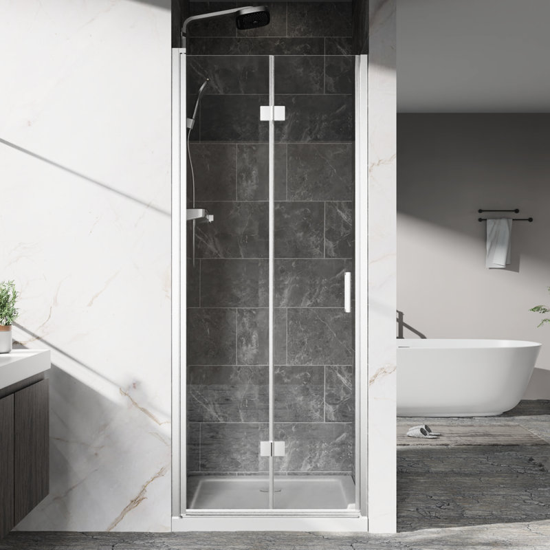 32 po Large porte de douche pivotante pliante à deux volets avec verre trempé de 6 mm, poignées rouille et système de blocage de l'eau en alliage de zinc de 72 pouces de hauteur et 1/4 de tour