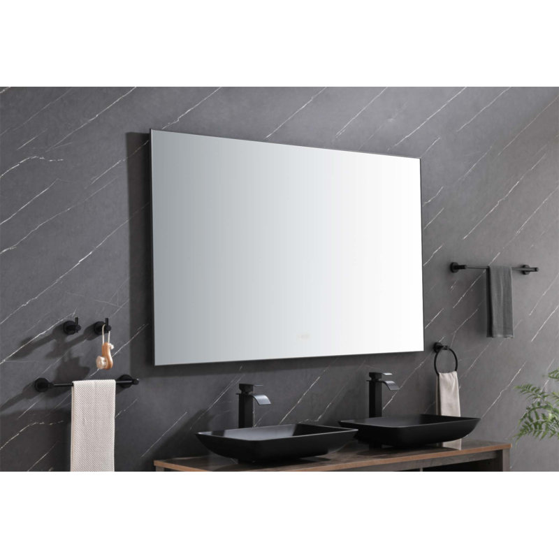 Miroir de salle de bain 60 po x 36 po à DEL avec antibuée, rétroéclairage et luminosité réglable pour fixation murale