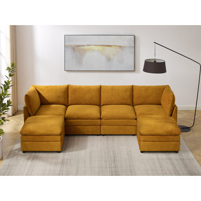  Cann 6-Piece Upholstered Modular Sectional Couch With 2 Ottomans