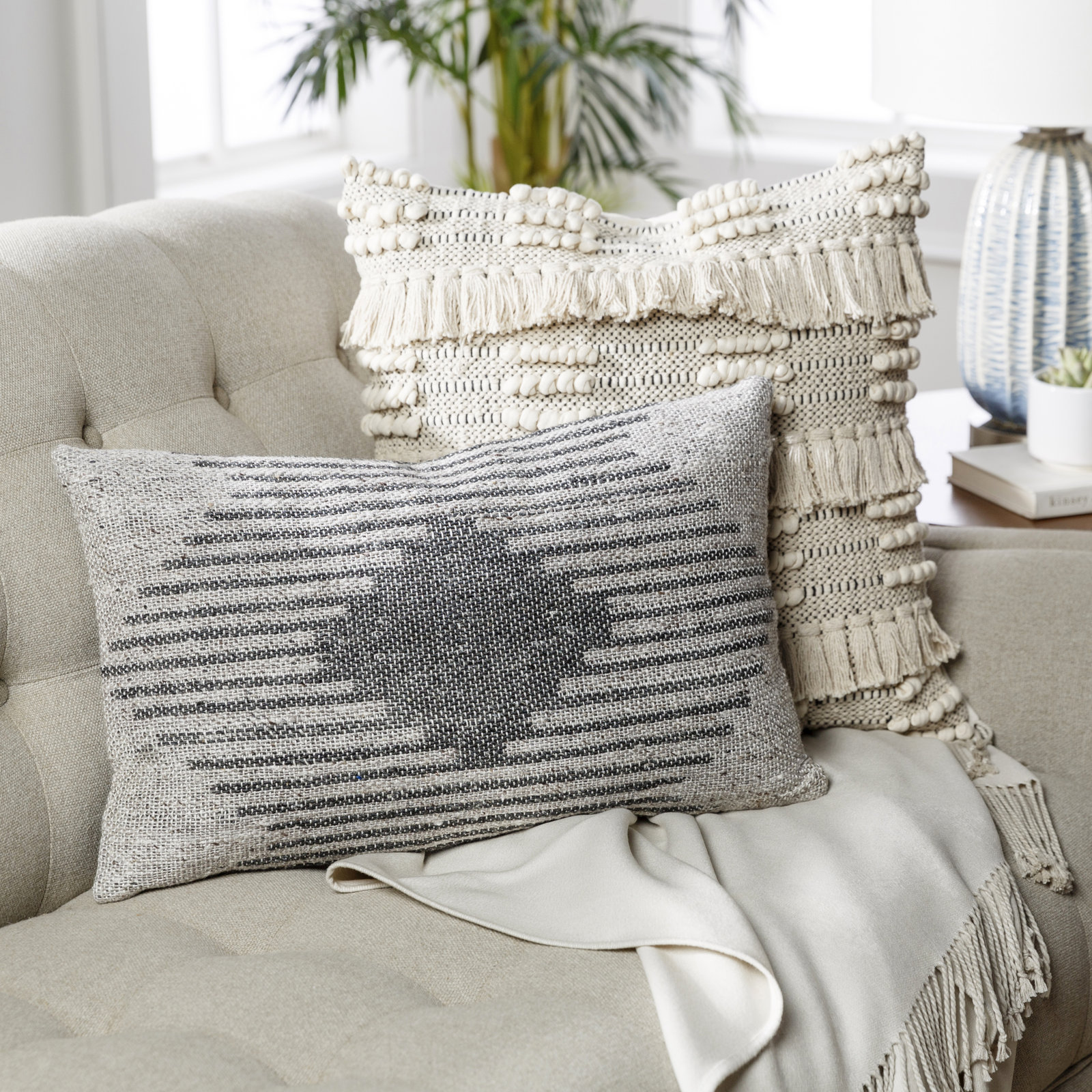 Mahala Geometric Cotton Throw Pillow, Polyester/Polyfill