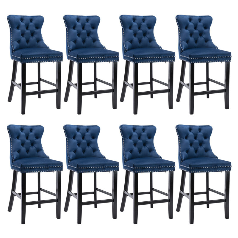 Modern Velvet Upholstered Bar Stools, Black, Blue