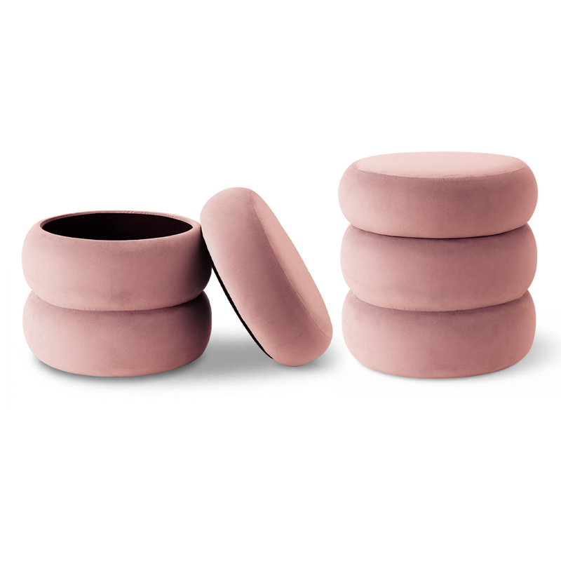 Modern Round Velvet Ottoman With Storage, Rose