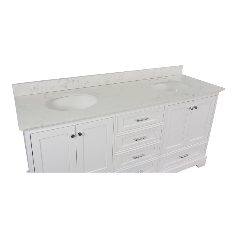 Ensemble de meuble-lavabo double 72 po Larosa, Blanc, Marbre d'ingénierie