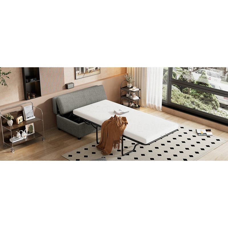Lit simple escamotable avec repose-pieds pliant avec matelas, lit d'invité convertible, gris foncé, Gris foncé