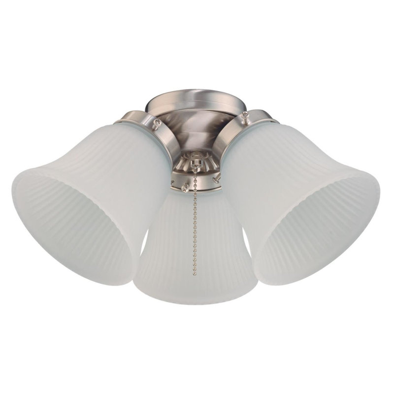 Brushed Nickel Frosted Glass 3-Light Cluster Ceiling Fan Kit