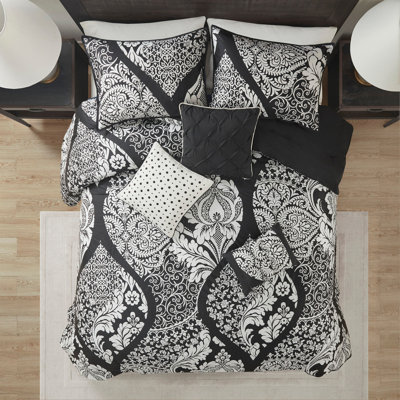 7 Piece Cotton Printed Comforter Set Black Cal King