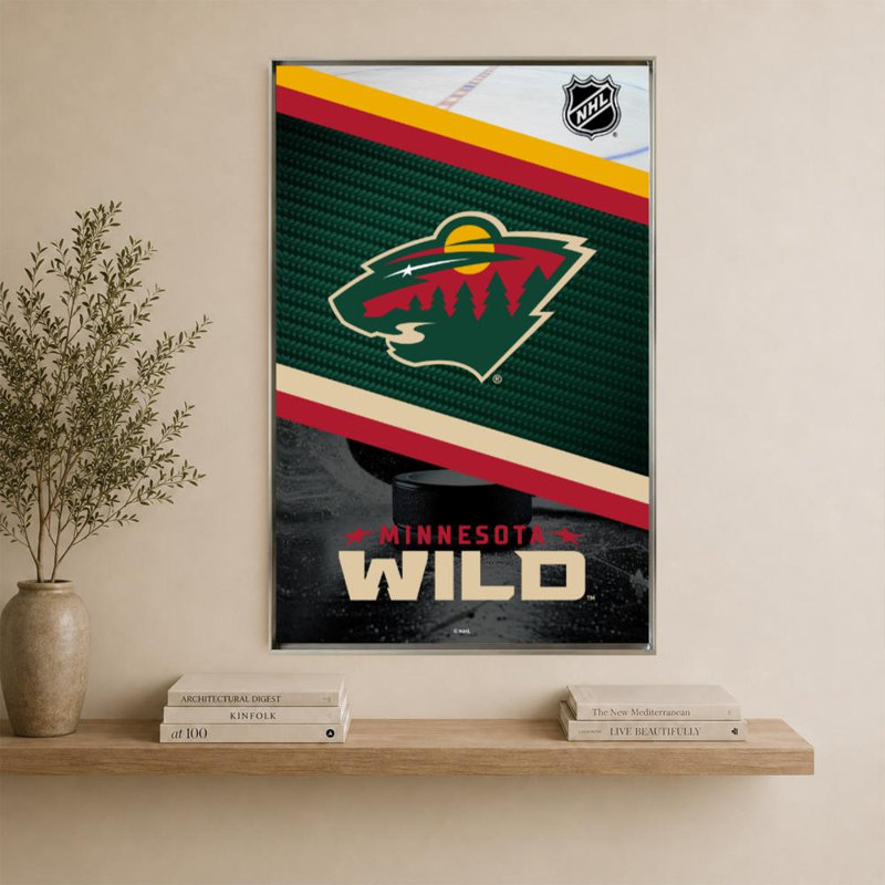 Art mural Minnesota Wild NHL, 60" H x 40" W, Cadre plat flottant, Silver