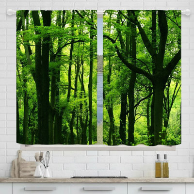 2 Panels Forest Window Curtains Set Nature Landscape Print Drapes for Living Room Bedroom Modern Home Decor Breathable Fabric Window Treatments Window Coverings for Natural Light Filter