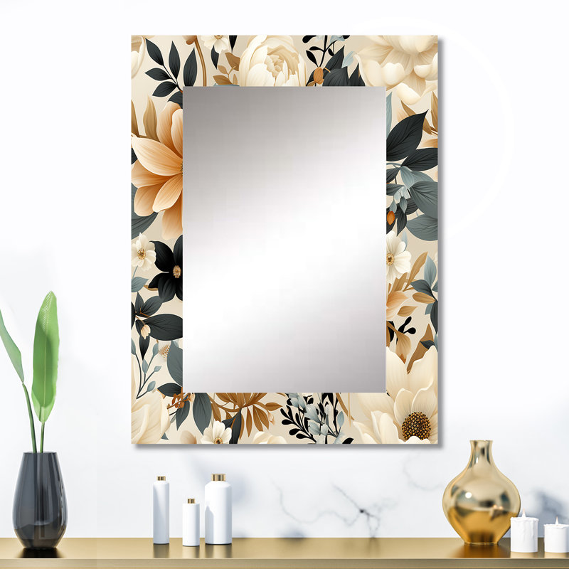 Kazmira White Blossoms In Paradise - Floral Decorative Wall Mirror, Floral Large Mirror, Printed Metal Art, 32" x 24"