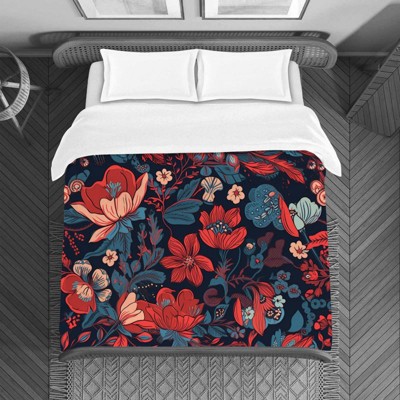 Machine Printed Duvet Cover, Twin Duvet Cover, Navy/Red