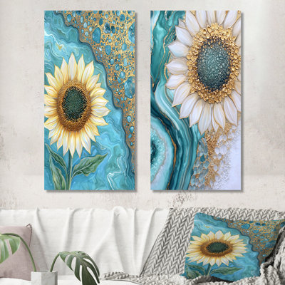 Marbre de rêve d'un tournesol émeraude - Nature, art mural en métal 2 pièces - imprimé sur métal