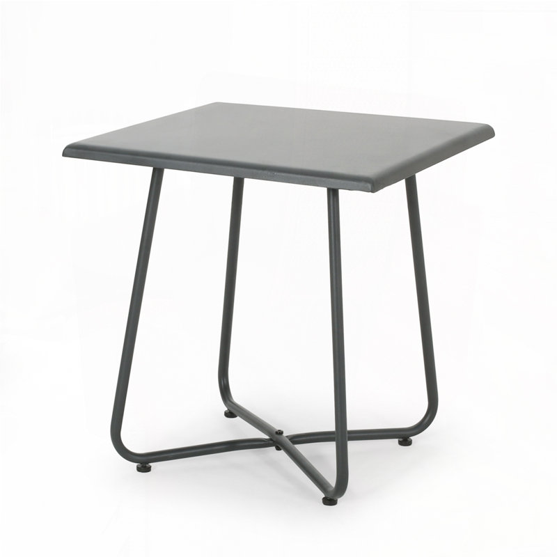 Patio Side Table With Square Top and Metal Base, Gray