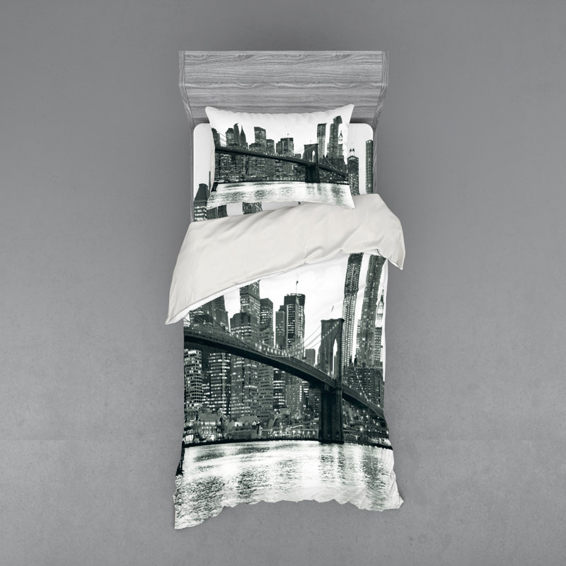Ensemble de housse de couette en microfibre grise moderne et contemporaine, Housse de couette simple + 6 pièces supplémentai