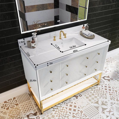 Ensemble de meuble-lavabo autoportant moderne en bois massif 48 po avec plateau en marbre