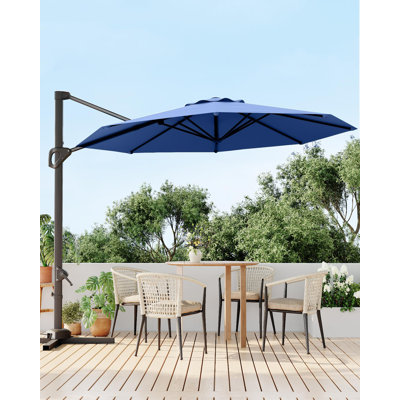 Parasol suspendu d'extérieur en porte-à-faux décalé de 10 pieds avec rotation à 360 degrés et auvent en tissu recyclé imperméable pour cour, jardin et terrasse