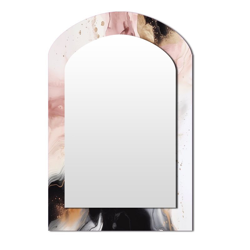 Pink Gold Marble Texture I - Marble Asymmetrical Unique Wall Mirror, Modern Arch Mirror, Printed Metal Art, 43" x 33"