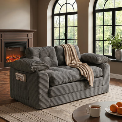 2-In-1 Folding Convertible Sofa Bed, Pull Out Loveseat Sleeper Floor Couch With Pillows For Indoor Living Room Bedroom
