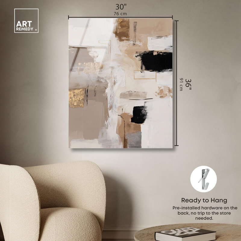 Reproduction d'art abstrait acrylique Ashen Gold par Art Remedy, H 36 po x l 30 po