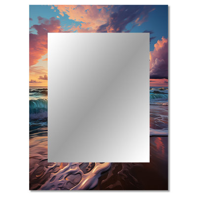 Sunset Horizon II - Coastal Unique Wall Mirror Decor, Teal Large Mirror, Printed Metal Art