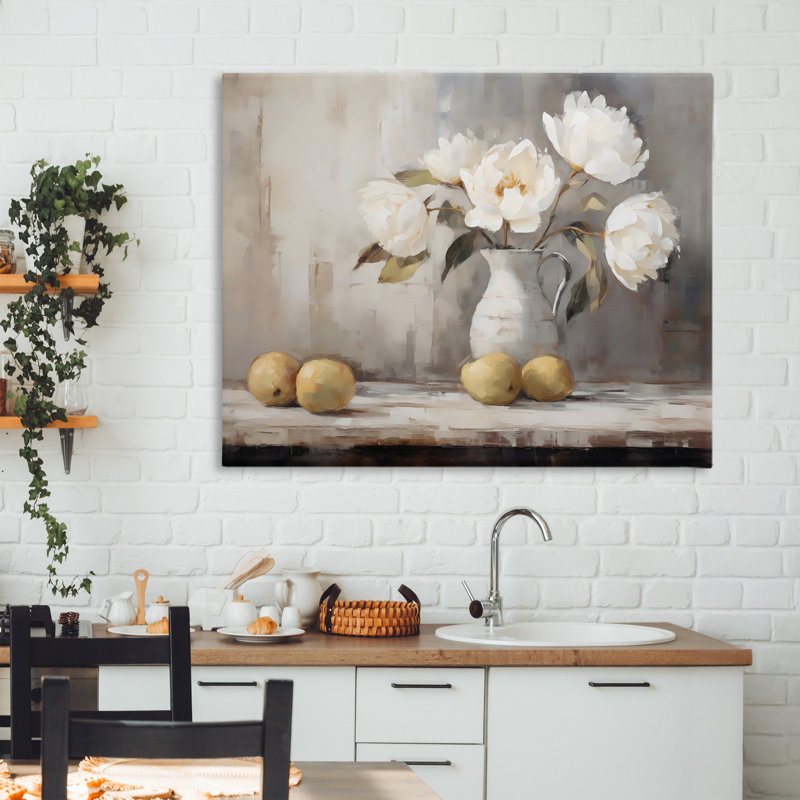 Vase de pivoines et de citrons, toile par LSR Creative Studio, H 30 po x l 40 po