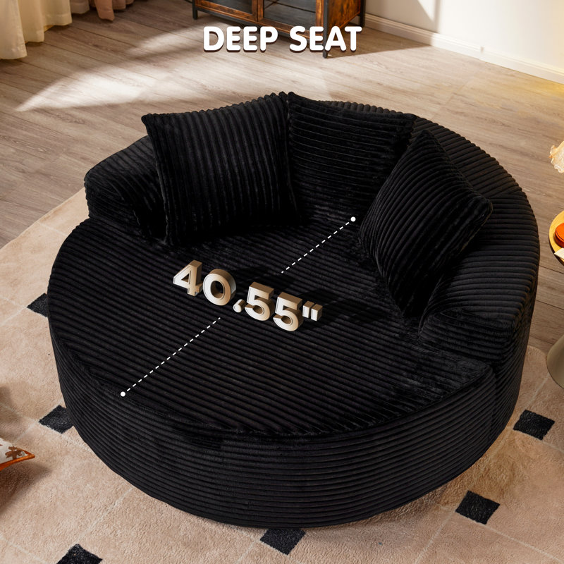 Nathasa Upholstered Boneless Compression Sofa Round Seating For Living Room, Bedroom, Home Theater, Black
