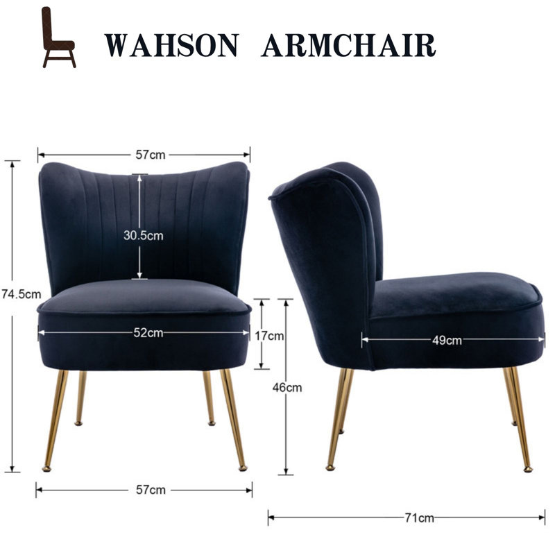 Allyna Modern Velvet Accent Chair Armchair with Metal Legs for Living Room/Bedroom, Black