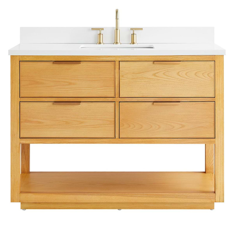 Dayton 48" Woodgrain Vanity With Pure Quartz Top And Ceramic Basin